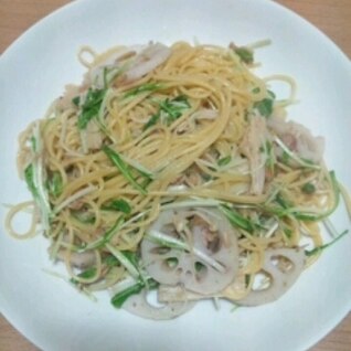 水菜とれんこんのパスタ